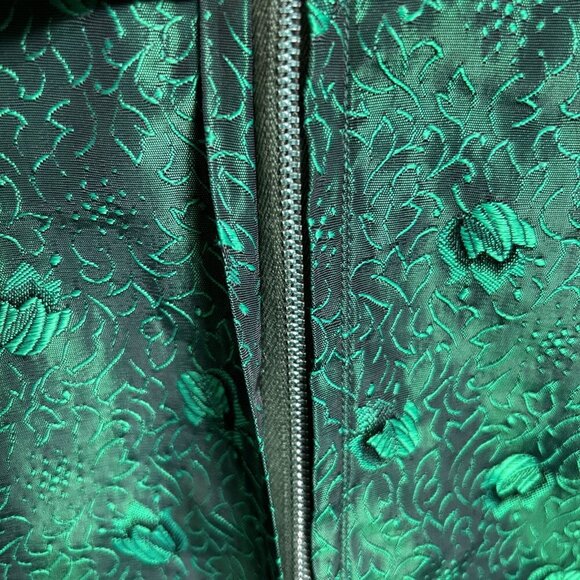 Asian Cheongsam Dress Green Gold Sz M Zip Closure Fully Lined Vintage - Picture 7 of 7